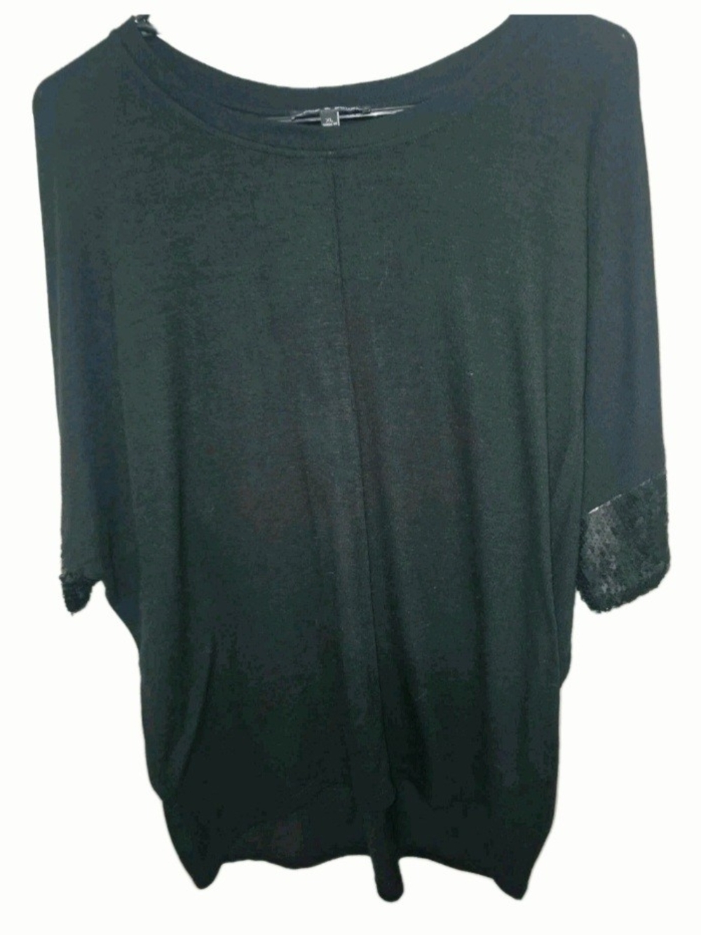 Cable & Gauge XL Black Slub Knit Top Sequence Sleeves